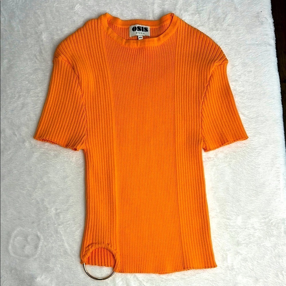 Orange Ribbed Short Sleeve Top - Picture 2 of 4